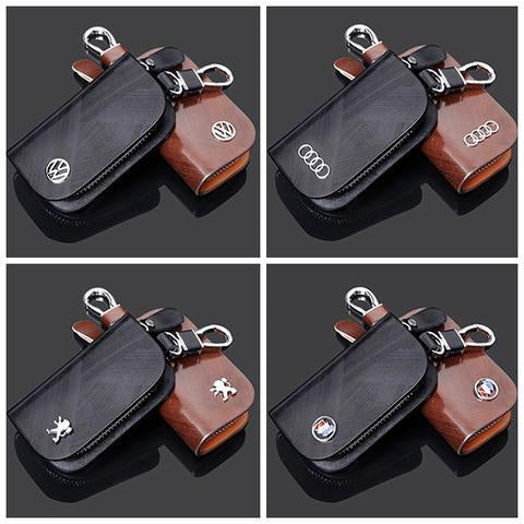 🔥(BUY 1 GET 1 AT 50% OFF)-Car Logo Leather Wood Texture Car Key Case
