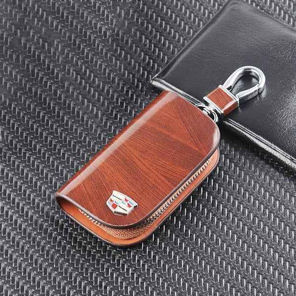 🔥(BUY 1 GET 1 AT 50% OFF)-Car Logo Leather Wood Texture Car Key Case